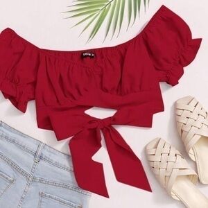 SHEIN WYWH Ladies' Tie Back Ruched Top maroon size small: xsmall